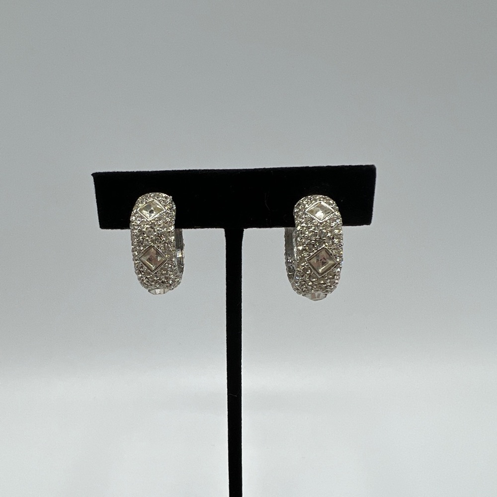 Silver & Rhinestone Loop Earrings - image 2
